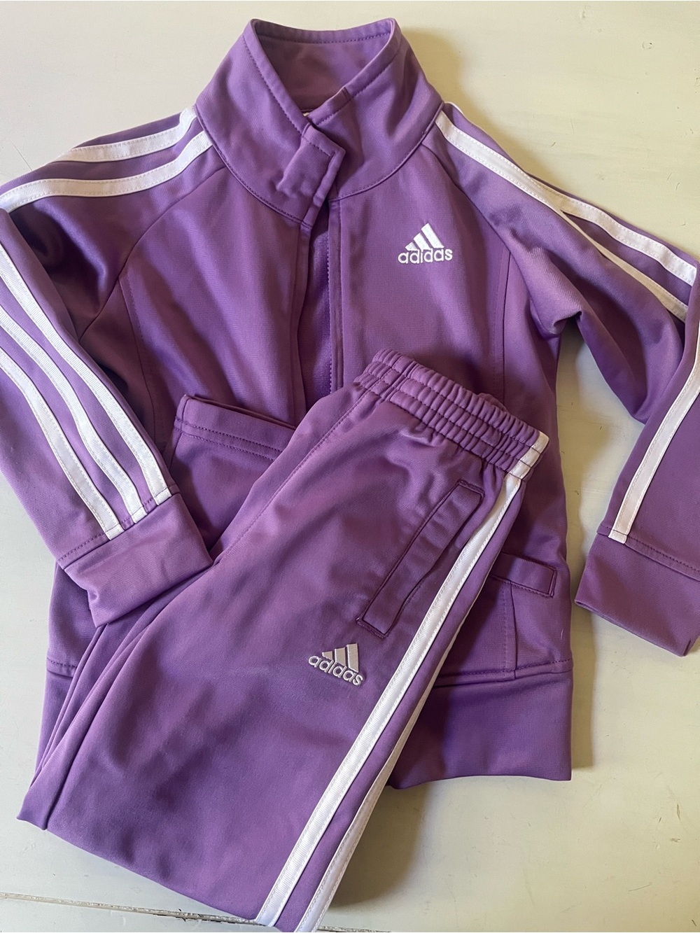 adidas Purple and White Kids Matching Track Set